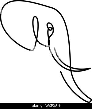 Continuous line elephant head. Single line vector illustration. Minimal style Stock Vector