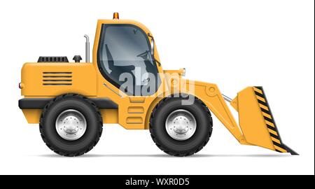 Wheel loader view from side isolated on white background. Construction and mining vehicle vector template, easy editing and recolor Stock Vector