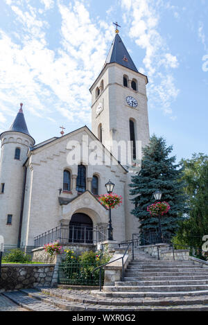 Roman Catholic church on the main square of Tokaj city, Hungary Stock Photo