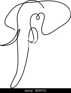 Continuous line elephant head. Single line vector illustration. Minimal style Stock Vector
