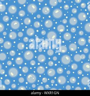 Blue vector repeat pattern with white soap bubble and dots. Japanese comic style.Surface pattern design. Perfect for paper and textile projects. Bath products. Stock Vector