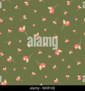 Elegant floral Christmas winter berry pattern with scattered twig, berry, dot in red and pink tones. Simple all over print. Great for home decor, paper goods, stationary and fashion. vector. Stock Vector
