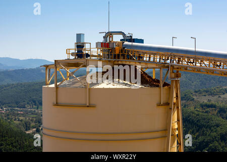 Mining elevators are seen in a gold mine processing plant. Stock Photo