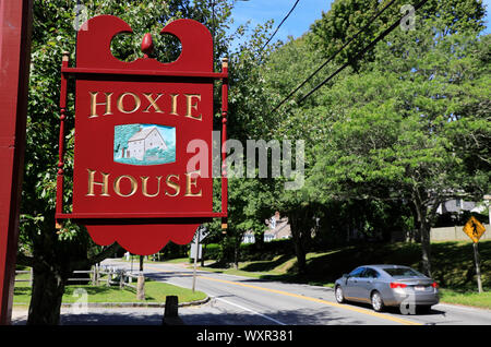 The sign board of Hoxie House, one of the oldest surviving houses in Massachusetts.Sandwich.Massachusetts.USA Stock Photo