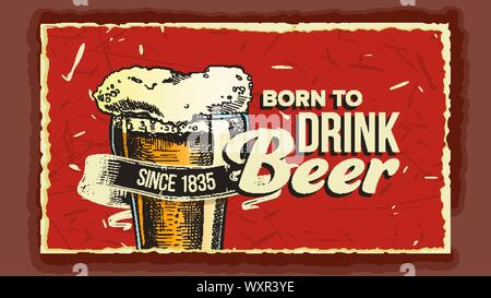 Beer Glass Born To Drink Advertising Poster Vector Stock Vector