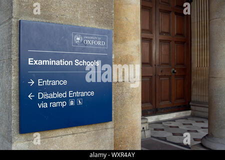 entrance sign at the university of oxford examination schools, high street, oxford, england Stock Photo