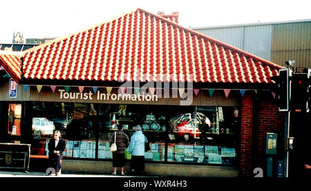 An old snapshot of  the former Whitby North Yorkshire tourist information bureau before it was closed  by Scarborough Borough Council and turned into a restaurant ' The Star Inn The Harbour - Andrew Pern' . Stock Photo