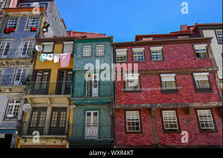 Typical facades of houses in Porto in summer Portugal Stock Photo