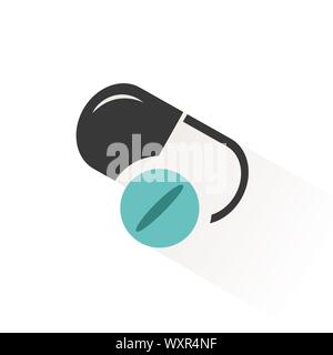 Pills. Flat color icon with beige shade. Pharmacy and medicine vector illustration Stock Vector