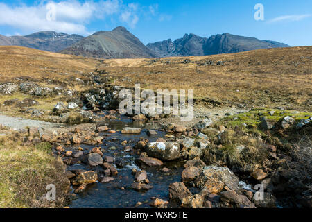 The Cuillin mountains around Coire Lagan from the track to Rubha an Dùnain, Minginish, Isle of Skye, Scotland, UK Stock Photo