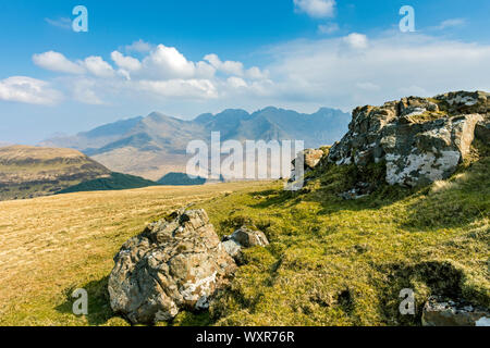 The Cuillin mountains over Glen Brittle, from the summit of An Cruachan, Minginish, Isle of Skye, Scotland, UK Stock Photo