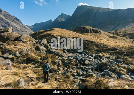 The peaks around Coire Lagan from the path from Glen Brittle to Coire Lagan.  In the Cuillin mountains, Isle of Skye, Scotland, UK Stock Photo