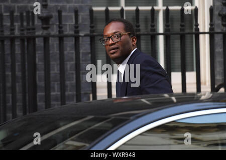 Minister of State at the Department of Business, Energy and Industrial Strategy Kwasi Kwarteng arrives at 10 Downing Street for a business reception in Westminster, London.