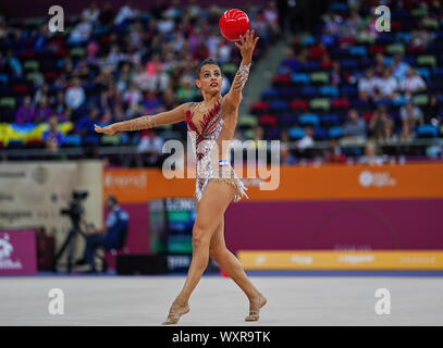 Baku, Azerbaijan. 17th Sep, 2019.  Linoy Ashram of Israel during the 37th Rhythmic Gymnastics World Championships match between and Day 2 at the National Gymnastics Arena in Baku, Azerbaijan. Ulrik Pedersen/CSM. Credit: Cal Sport Media/Alamy Live News Stock Photo