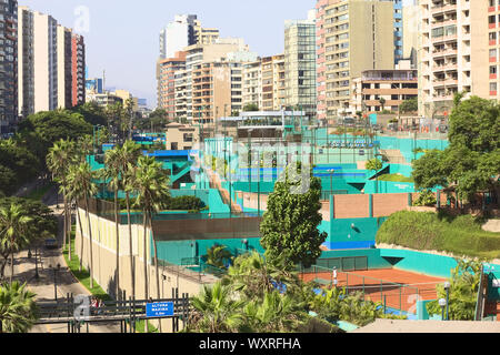 LIMA, PERU - FEBRUARY 20, 2012: Club Tennis Las Terrazas between the streets Bajada Balta and Malecon 28 de Julio in Miraflores, Lima, Peru Stock Photo