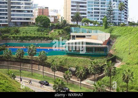 LIMA, PERU - MARCH 24, 2012: Club Tennis Las Terrazas situated between the streets Bajada Balta and Malecon 28 de Julio in Miraflores, Lima, Peru Stock Photo