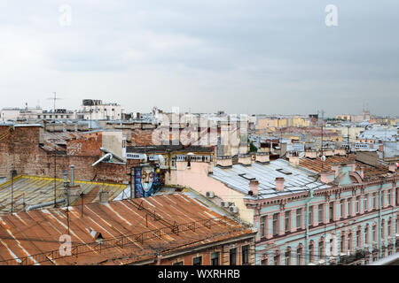 Saint Petersburg, Russia, august 2019. Aerial view of the city seen from the rooftop of a restourant near Nevsky prospect Stock Photo