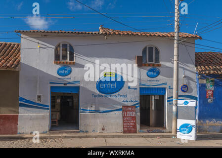 Internet supplier entel shop in the village of Tarabuco, district Sucre, Bolivia, Latin America Stock Photo