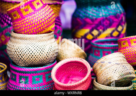 Colourfull Indigenous Guarani indian basket Stock Photo
