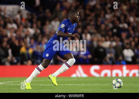 London, UK. 17th Sep, 2019. Kurt Zouma of Chelsea in action. UEFA Champions league group H match, Chelsea v Valencia at Stamford Bridge in London on Tuesday 17th September 2019. this image may only be used for Editorial purposes. Editorial use only, license required for commercial use. No use in betting, games or a single club/league/player publications . pic by Steffan Bowen/Andrew Orchard sports photography/Alamy Live news Credit: Andrew Orchard sports photography/Alamy Live News Stock Photo