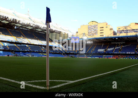 London, UK. 17th Sep, 2019. a General view inside Stamford Bridge stadium earlier in the day. UEFA Champions league group H match, Chelsea v Valencia at Stamford Bridge in London on Tuesday 17th September 2019. this image may only be used for Editorial purposes. Editorial use only, license required for commercial use. No use in betting, games or a single club/league/player publications . pic by Steffan Bowen/Andrew Orchard sports photography/Alamy Live news Credit: Andrew Orchard sports photography/Alamy Live News Stock Photo