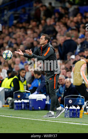 London, UK. 17th Sep, 2019. Chelsea manager, Frank Lampard during the UEFA Champions League group stage match between Chelsea and Valencia at Stamford Bridge, London, England on 17 September 2019. Photo by Carlton Myrie. Editorial use only, license required for commercial use. No use in betting, games or a single club/league/player publications. Credit: UK Sports Pics Ltd/Alamy Live News Stock Photo