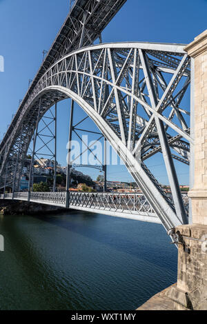 Double level steel arch bridge Dom Luis in Porto Stock Photo