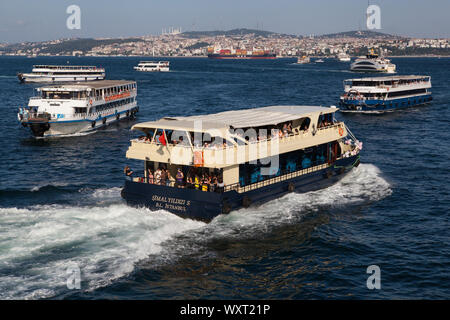 Passenge ferries on the Bosphorus RIver in Istanbul, Turkey Stock Photo