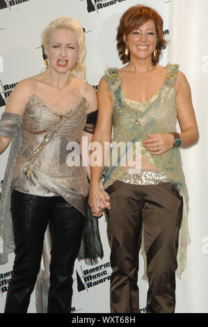 Cyndi Lauper and Sarah McLachlan at the 2005 American Music Awards - Press Room held at the Shrine Auditorium in Los Angeles, CA. The event took place on Tuesday, November 22, 2005.  Photo by: SBM / PictureLux - File Reference # 33864-3275SBMPLX Stock Photo