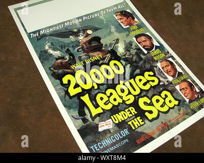 Classic movie poster of Twenty Thousand Leagues Under The Sea 1954. Stock Photo