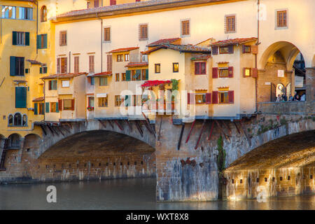 Florence, Italy-June 16, 2019: Scenic beautiful Ponte Vecchio bridge in Florence historic city center Stock Photo