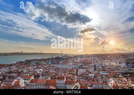Scenic panoramic views of Lisbon from Saint George Castle (Sao Jorge) lookout Stock Photo
