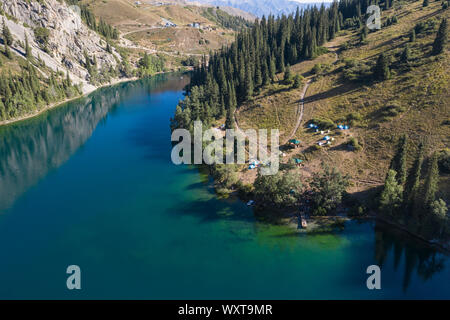 Aerial view of the first Kolsay lake in Kazakhstan Stock Photo
