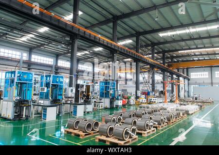 Changsha. 17th Sep, 2019. Photo taken on Sept. 17, 2019 shows a workshop of the CRRC Zhuzhou Electric Co., Ltd. in Zhuzhou City, central China's Hunan Province. CRRC Zhuzhou Electric Co., Ltd. unveiled the key components of its magnetic-levitation train with a designed speed of 600 kph in central China's Hunan Province Tuesday. Credit: Chen Sihan/Xinhua Stock Photo