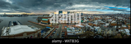 Aerial view of Baltimore skyline with skyscrapers, inner harbor, Fells Point in Maryland USA Stock Photo