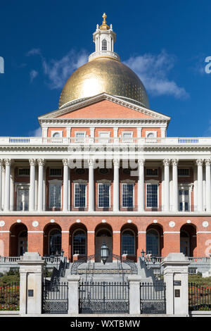 Massachusetts State House the seat of Government, with golden dome and columns in the city of Boston, USA Stock Photo