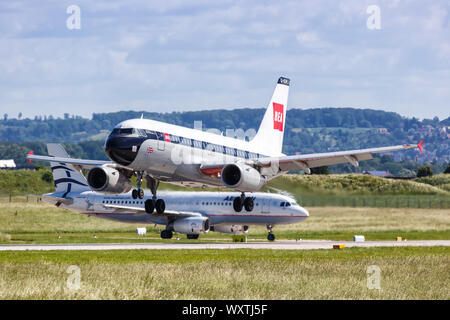Stuttgart, Germany – June 8, 2019: British Airways Airbus A319 airplane at Stuttgart airport (STR) in Germany. Stock Photo