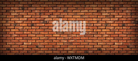 Panoramic red brick wall pattern texture background. Wide panorama of masonry Stock Photo