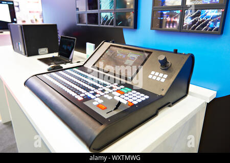 Remote control console for vision mixer LED video processor Stock Photo