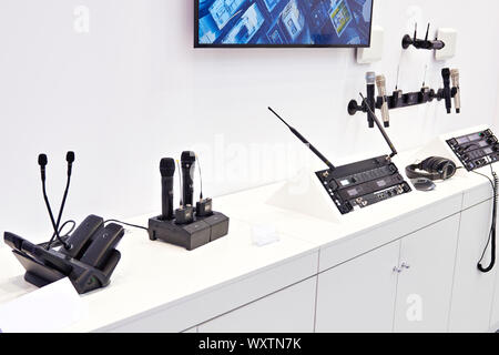 Sound professional equipment in the store Stock Photo