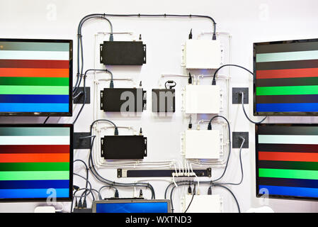 Modern decoders for receiving compressed audio video signals over IP Stock Photo