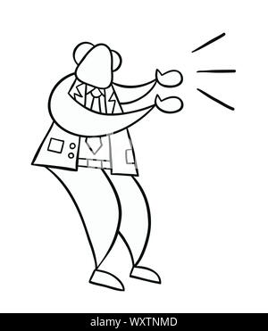 Hand-drawn vector illustration of boss angry and yelling. Black outlines and white. Stock Vector