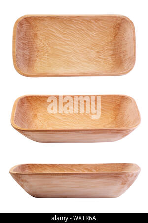 handmade carved wooden bowl isolated on white background Stock Photo