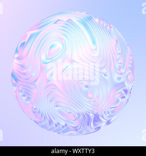 Liquid metal holographic shape 3D element. Fluid design with waves and ripples. Futuristic blob sphere. 3d rendering. Stock Photo