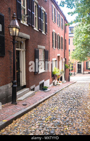 The famous cobbled street Beacon Hill in the historic district of Boston, Massachusetts, USA Stock Photo