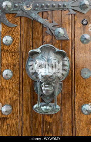 Lion door knocker in the Beacon Hill historic district of the city of Boston, Massachusetts, USA Stock Photo