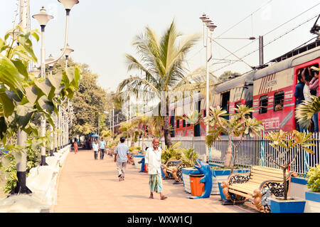 Kolkata, West Bengal, India 1st January, 2019 – Landscape View of Prinsep Ghat railway station adjacent to Prinsep Ghats along bank of the Hooghly Riv Stock Photo