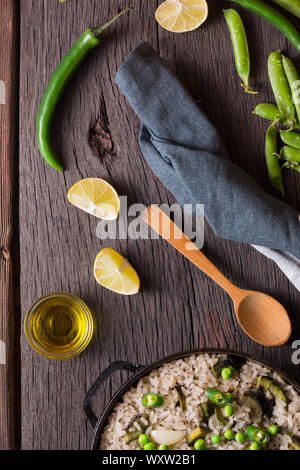 deliciously ella, recipe, vegan recipes, vegetarian recipes, seafood paella recipe, brown rice, calasparra, paella valenciana Stock Photo