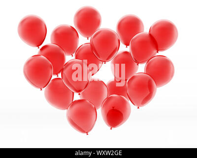 Flying red balloons isolated on white background. 3D illustration. Stock Photo