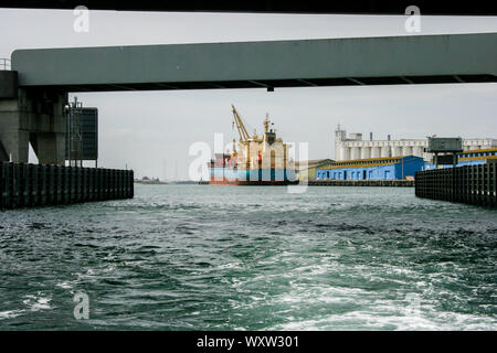Old Container Ship, Cruise around Port Adelaide, Dolphin watching tour, South Australia Stock Photo